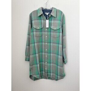 Outerknown Women's Green Plaid Blanket Shirt Dress Organic Cotton Button Front S